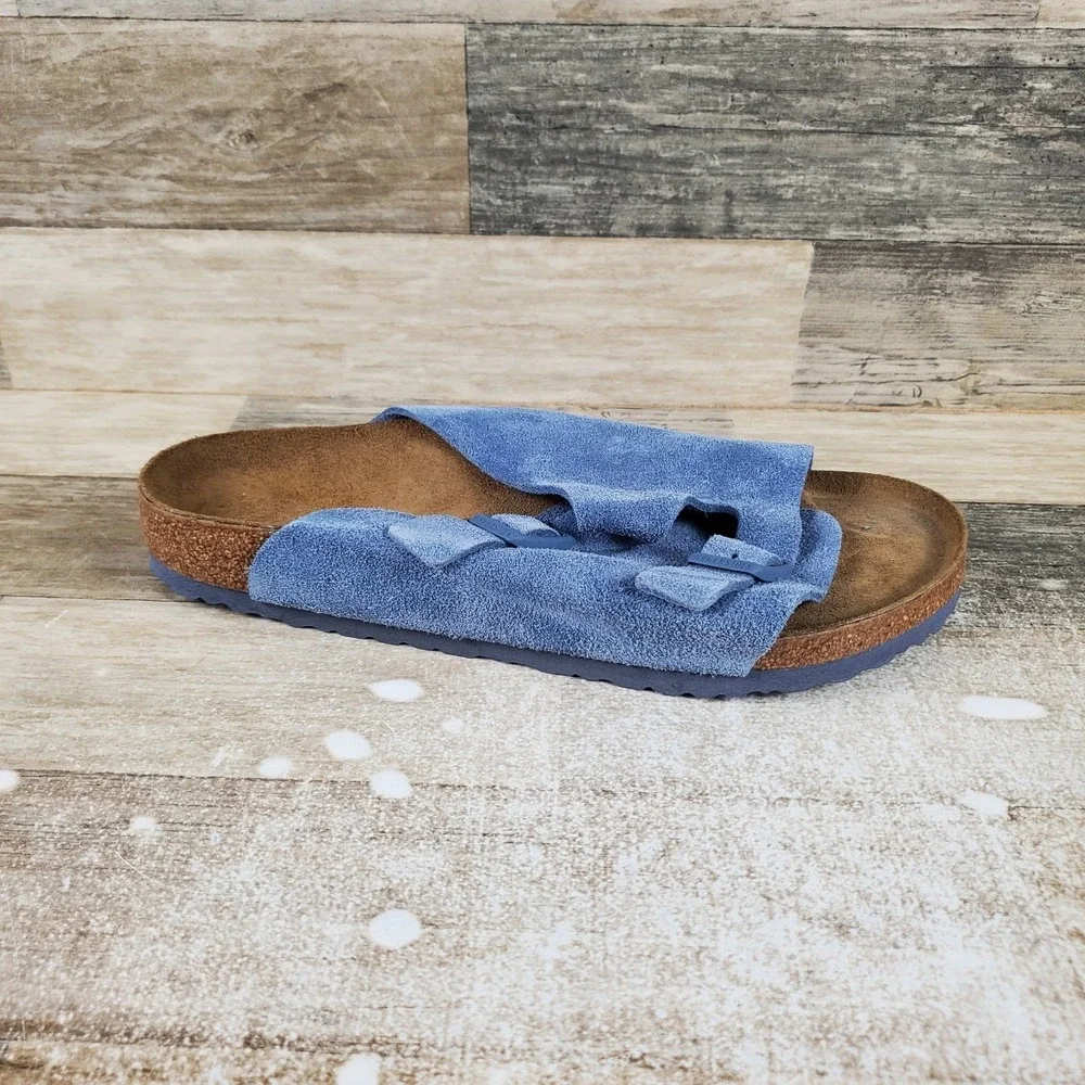 Birkenstock Zurich Mens‎ Slide Sandals 11 Elemental Blue Suede Adjustable Buckle